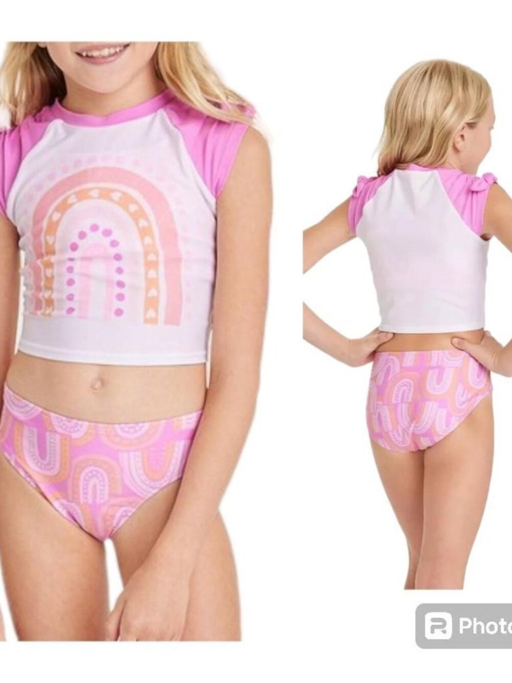 Cat & Jack Girls' 3pc Over the Rainbow Swimwear Set - Sz M